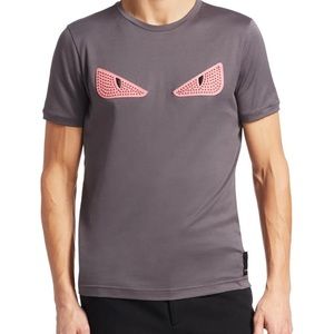 AUTHENTIC FENDI Men's Gray Cat Eye Embroidery T-shirt